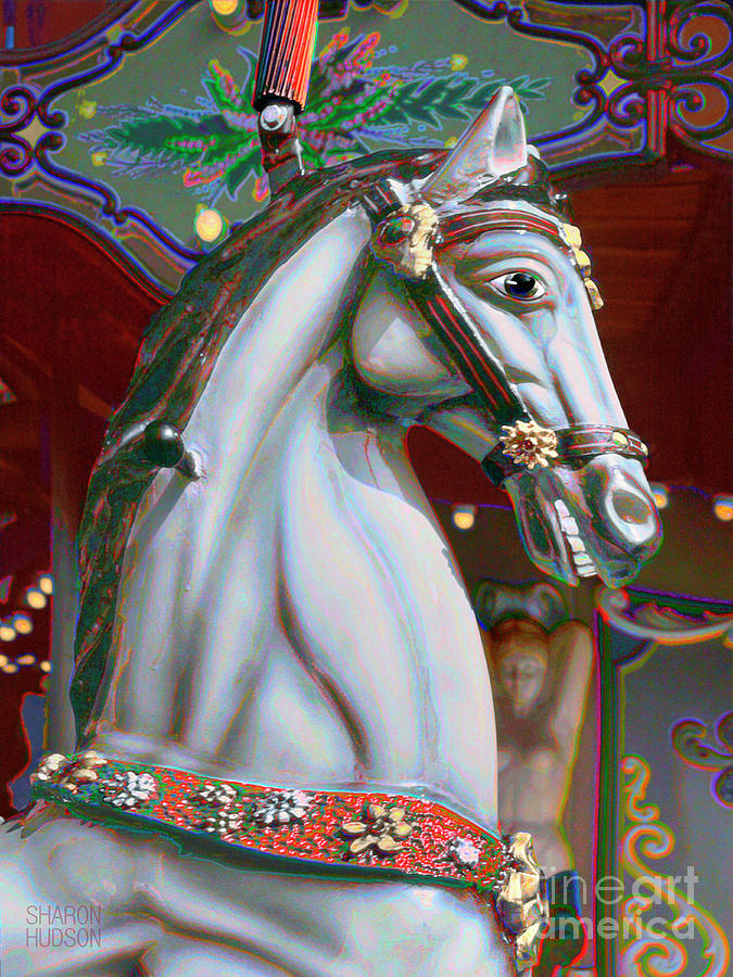 surreal carousel horse - Gritty Grey Photograph by Sharon Hudson