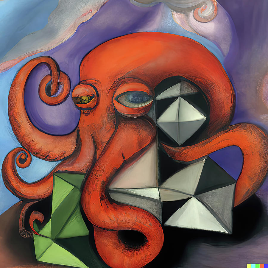 Surreal, Cubist view of large octopus Digital Art by Steve Estvanik