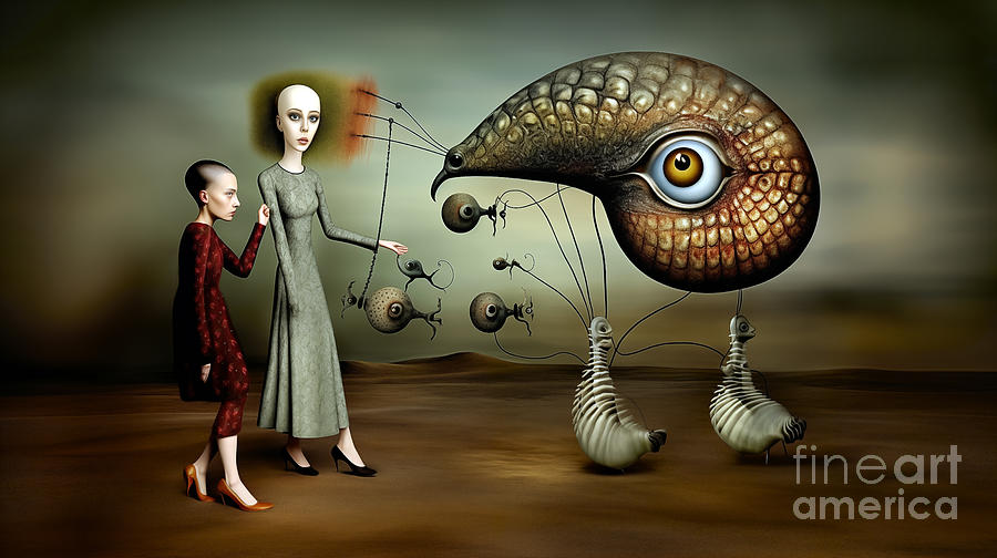Surreal digital artwork depicting stylized humanoid figures  Digital Art by Odon Czintos
