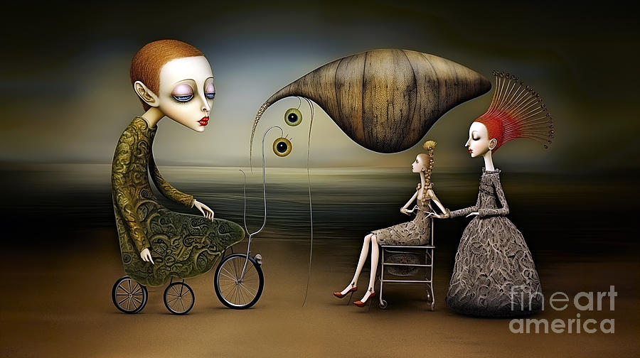 Surreal digital artwork of stylized humanoid figures  Digital Art by Odon Czintos