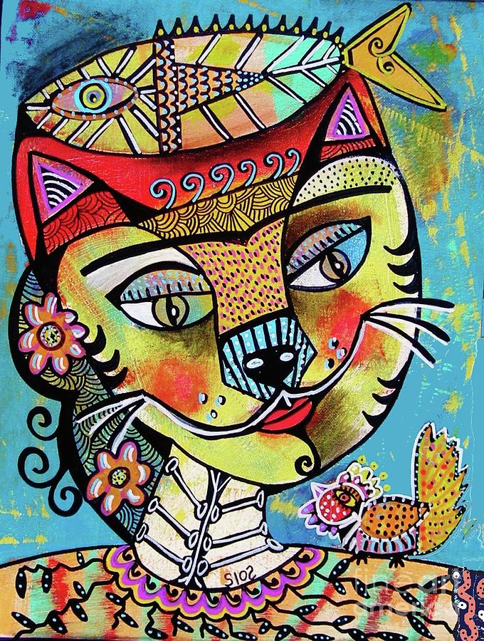 Surreal Cat Fish Dream Painting by Sandra Silberzweig