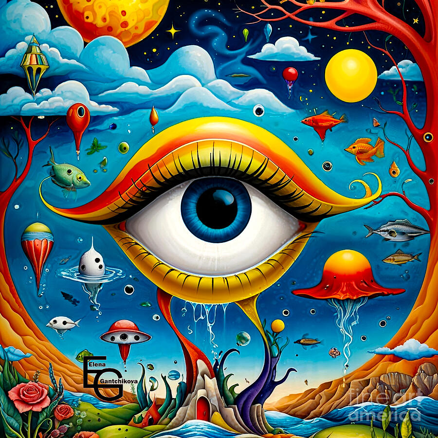 Surreal Vision.Vermillion Dreamscape. A Gaze into the Fantastical. We are not alone in this universe Digital Art by Elena Gantchikova