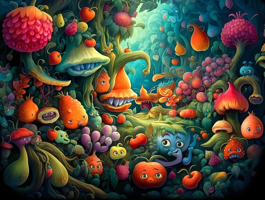 Surreal Forest Of Fruits And Vegetables Digital Art