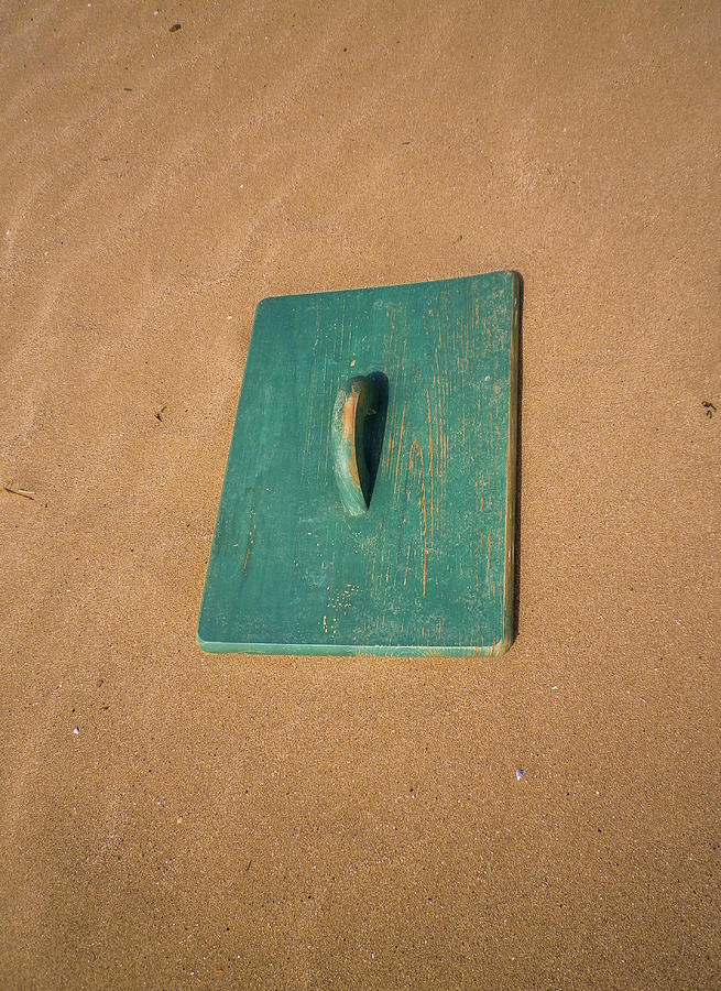 Surreal Green Door On Sandy Beach Photograph