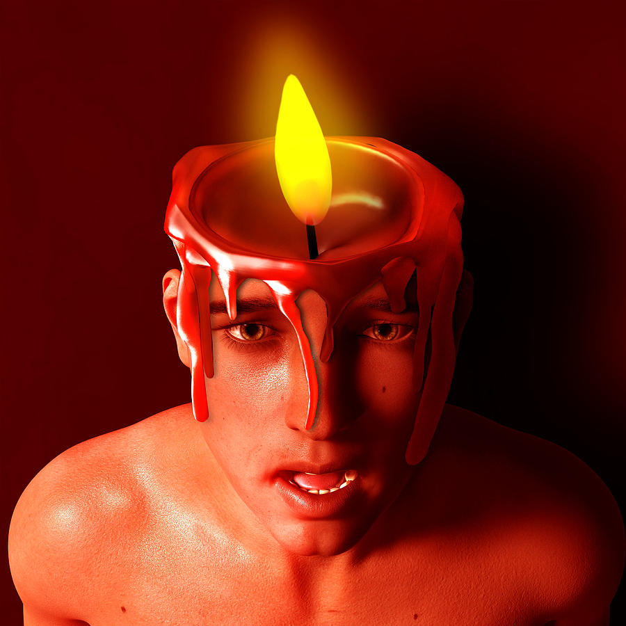 Candle Digital Art - Surreal Man with Candle on Top of His Head by Barroa Artworks