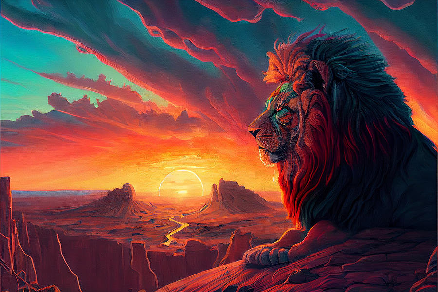 Surreal  Oil  Painting  Of  Lion  Phantasmal  Iridesc  By Asar Studios Digital Art
