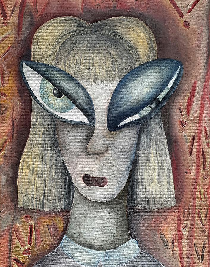 Surreal Original Abstract Oil Portrait Painting Of A Strange Blonde