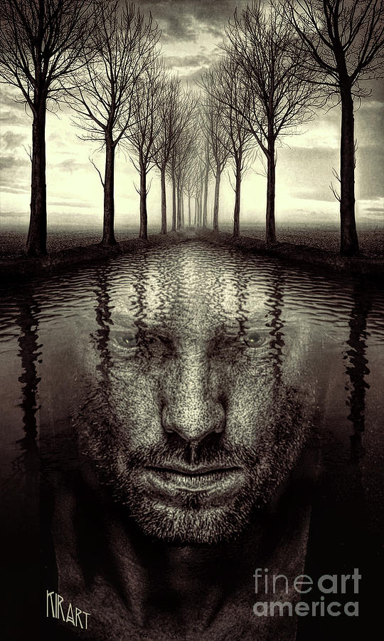 Surreal portrait of man in water Mixed Media by Kira Bodensted