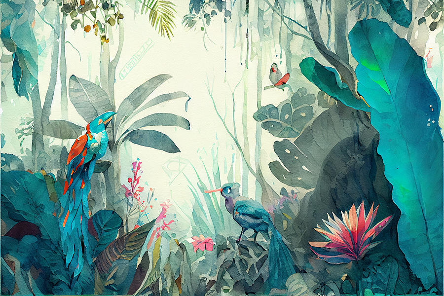 Surreal  Render  Watercolor  Painting  Of  Tropical  By Asar Studios Digital Art