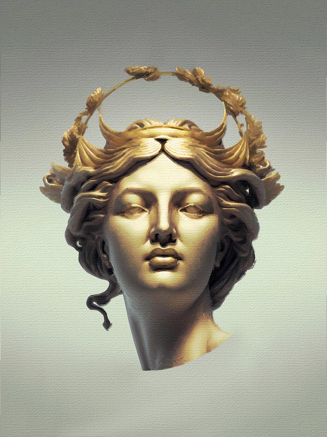 Surreal Statue Head Gold Painting by Tony Rubino