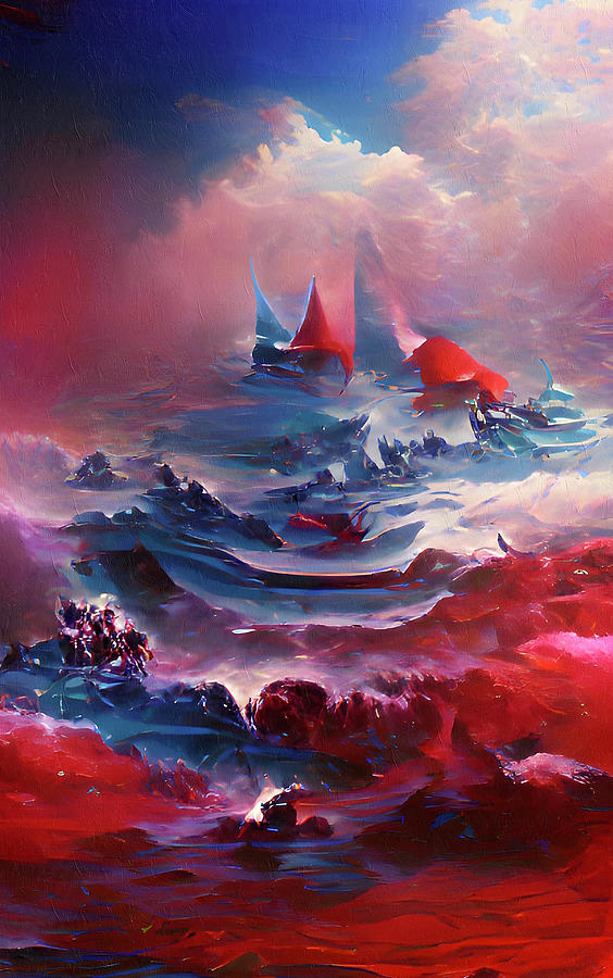 Surreal Yachting On A Stormy Ocean Mixed Media by Georgiana Romanovna