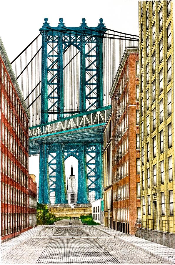 Surrealist Landscape - Manhattan Bridge from Brooklyn Pastel by Graham ...