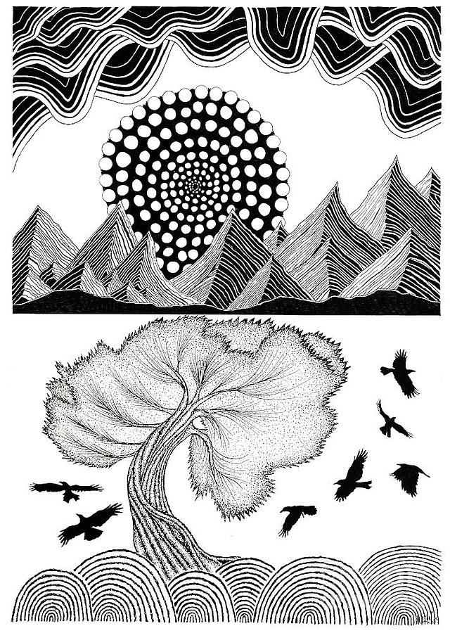 Fantasy Drawing - Surrealist Landscape - Two Works in One by Graham Wallwork