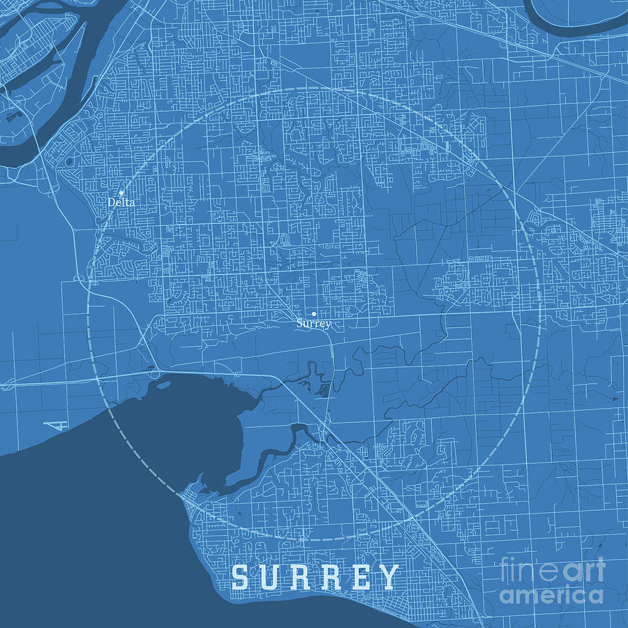 Surrey BC City Vector Road Map Blue Text Digital Art by Frank Ramspott ...