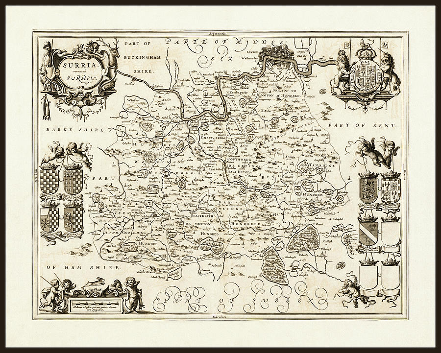 Vintage Photograph - Surrey England Antique Vintage Map 1646 by Carol Japp