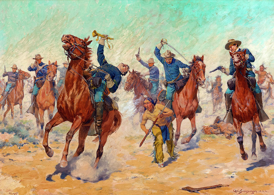 Surrounded, Surprise Attack Painting by Charles Schreyvogel - Fine Art ...