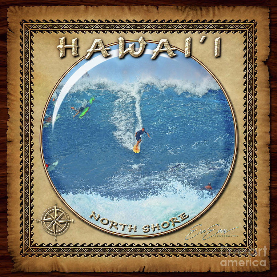 Surviving the Banzai Pipeline Sphere Image with Hawaiian Style Border Photograph by Aloha Art