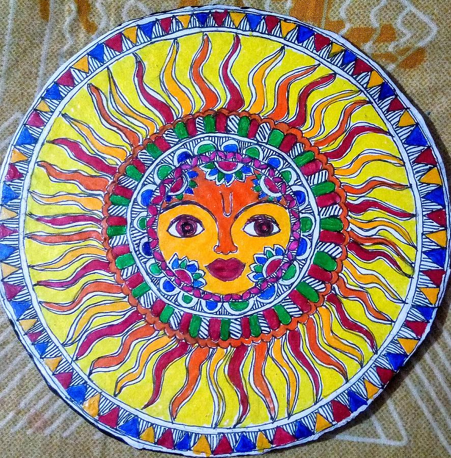 Surya Dev in madhubani Painting by Kamala Pathak - Pixels