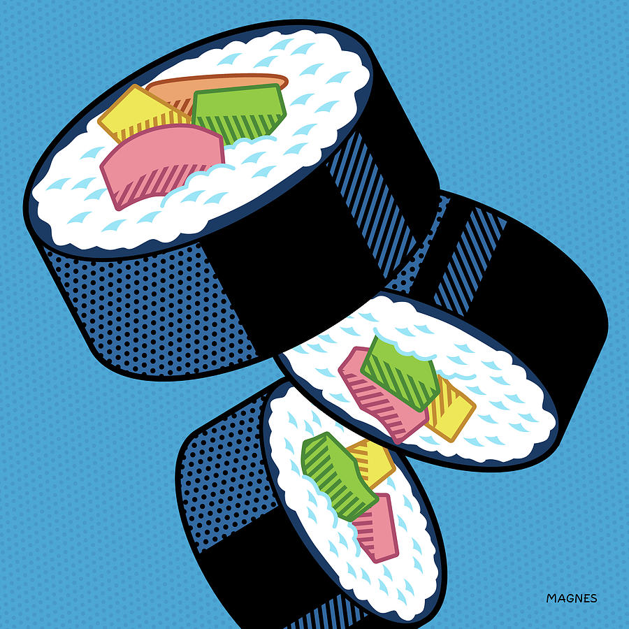 Graphic Digital Art - Sushi on Blue by Ron Magnes