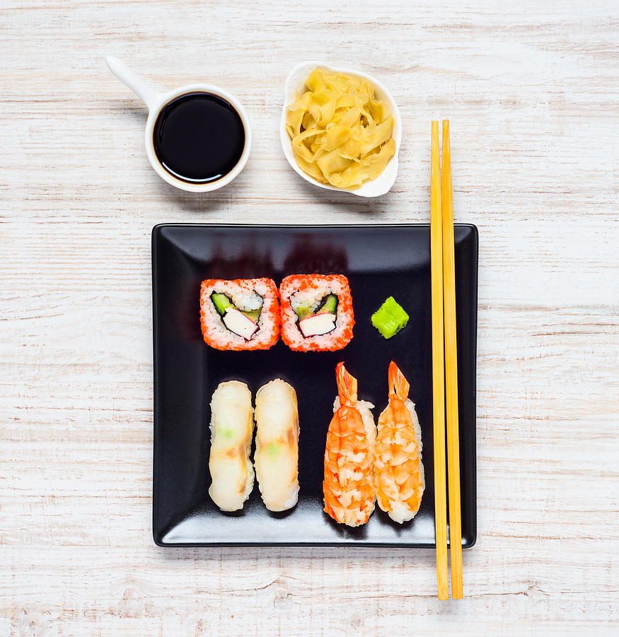 Sushi with Soy Sauce and Ginger Photograph by Xfotostudio