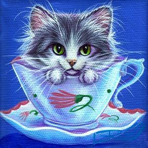Animal Painting - Susie Cooper Tea Time Kitty by L Risor