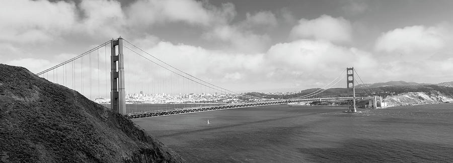 Suspension bridge across a bay, Golden Gate Bridge, San Francisco Bay, San Francisco, California, US Photograph by Panoramic Images