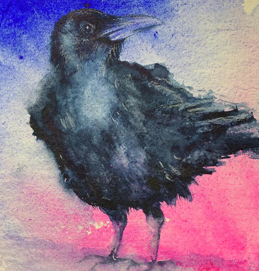 Suspicious Crow Painting by Christine Marie Rose