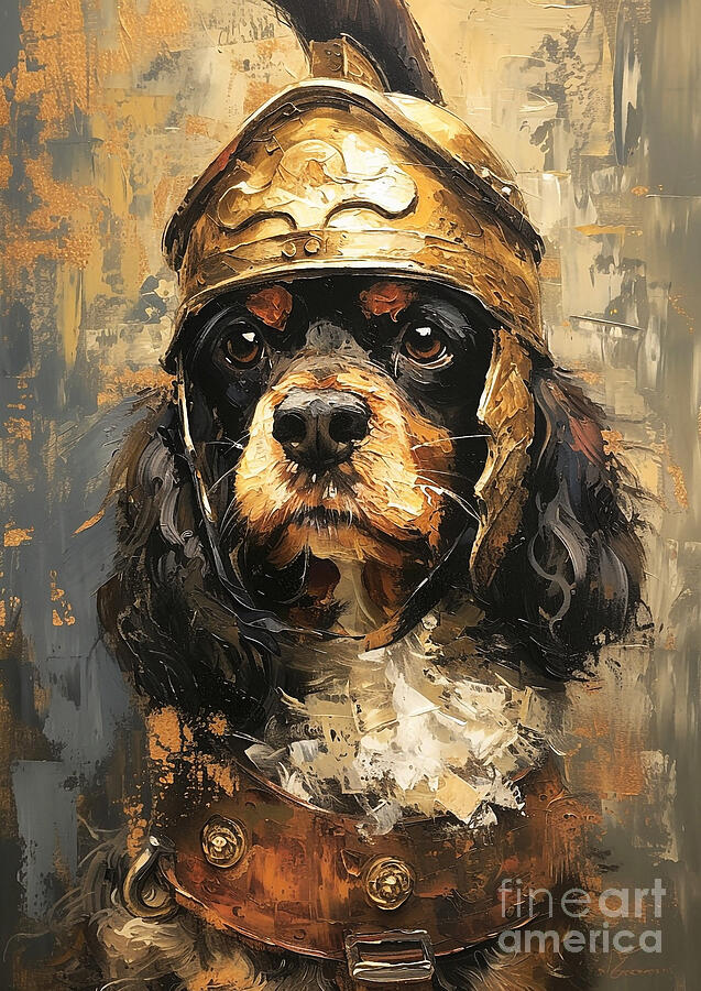 Dog Painting - Sussex Spaniel - wearing the soft cloak of a Roman hunters companion, steadfast and reliable by Adrien Efren