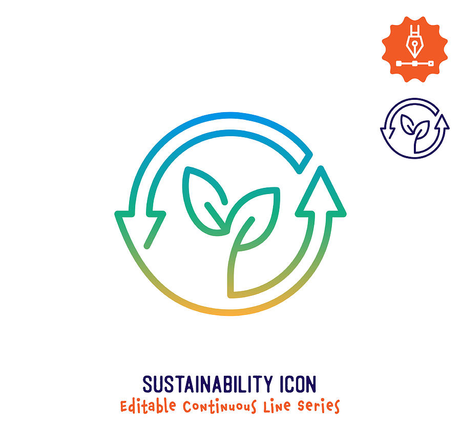 Sustainability Continuous Line Editable Icon Drawing by Ilyast