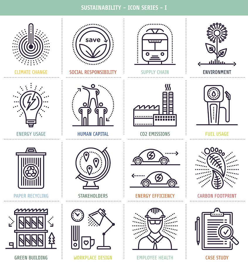 Sustainability Icons Set Drawing by Ilyast