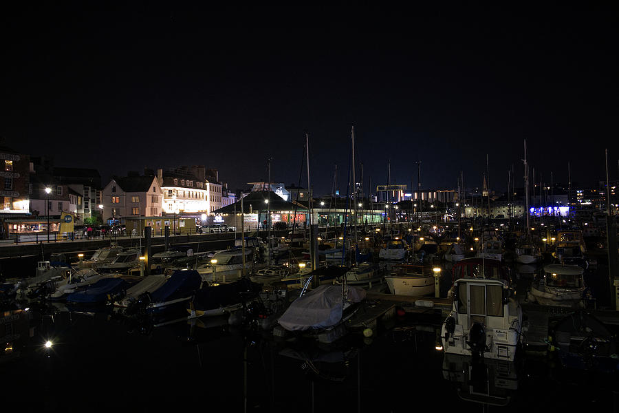 Sutton Harbour by night Photograph by Chris Day