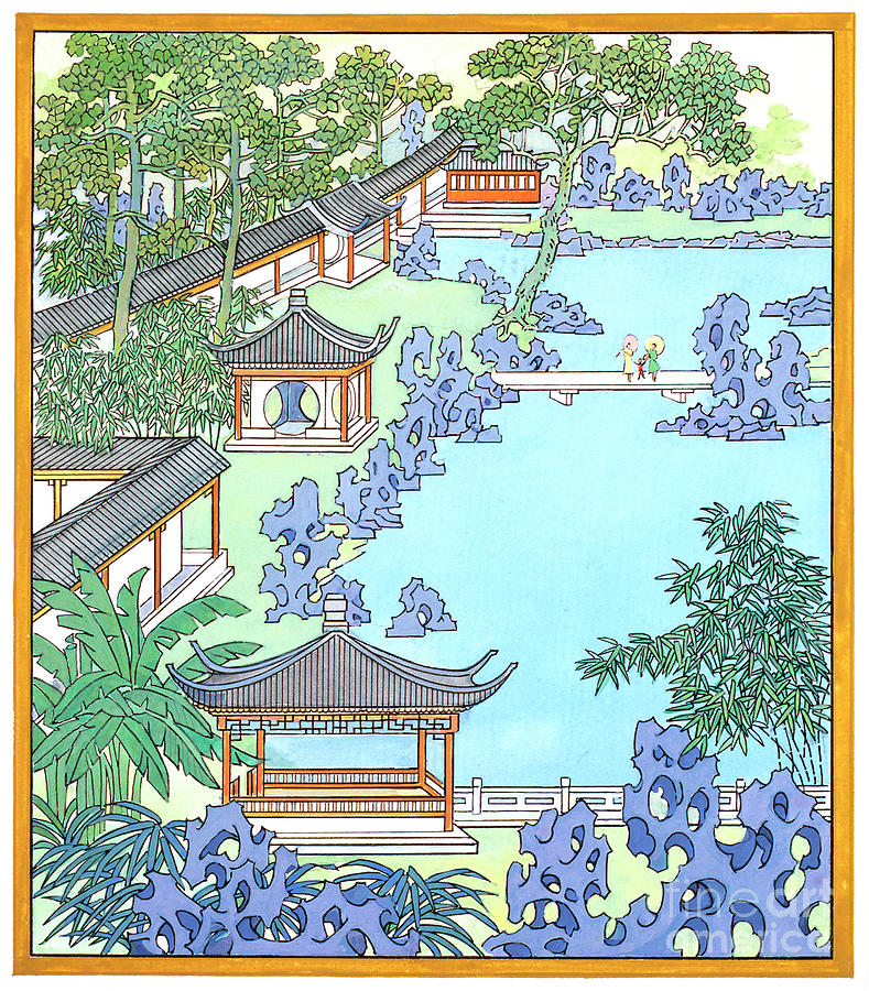 Suzhou Gardens IV - Violet Tones Painting by Sun Chuanzhe