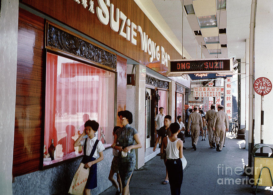 Suzie Wong Bar, Street Scene, Shoppers, 1962, 1960s Photograph by Wernher Krutein