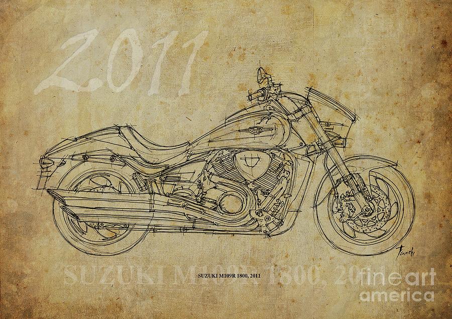 SUZUKI M109R 1800 2011 Original Artwork Drawing by Drawspots ...