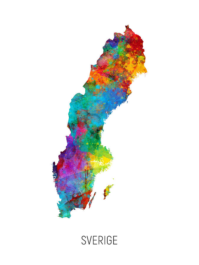 Sverige Watercolor Map Digital Art by Michael Tompsett