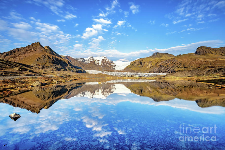 Svinafellsjokull, mirror reflection in the glacial lagoon, Icela Photograph by Jane Rix