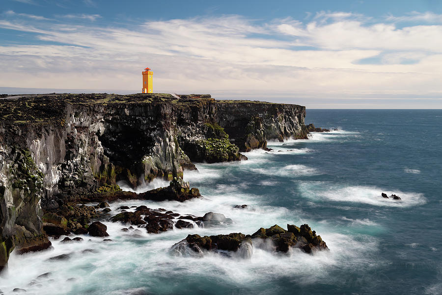 Svortuloft Lighthouse on the Westernmost part of the Snaefelsnes Peninsula, Iceland I Photograph by William Dickman