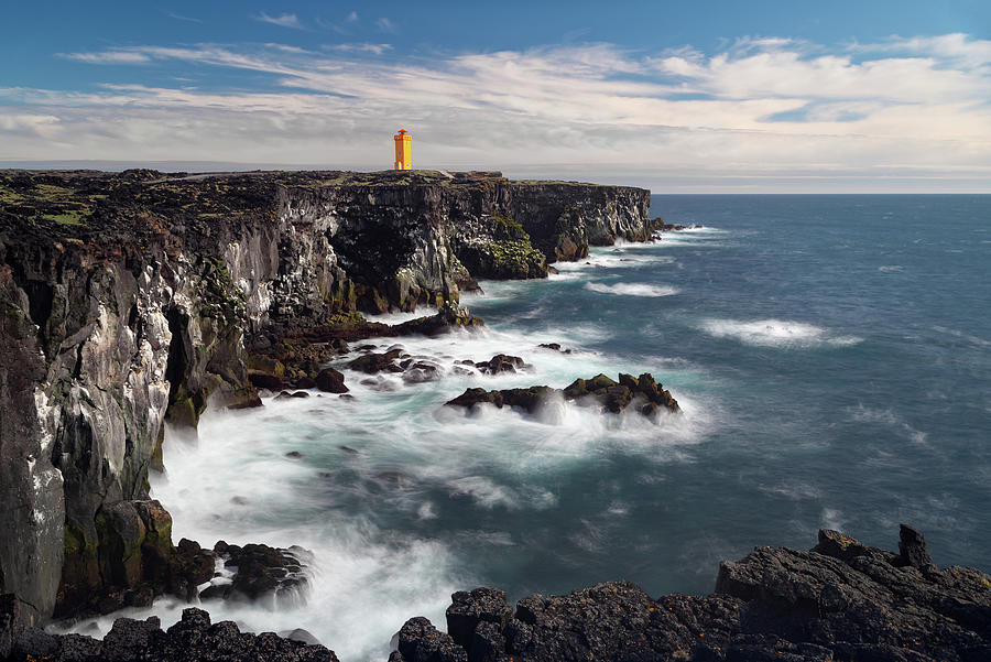 Svortuloft Lighthouse on the Westernmost part of the Snaefelsnes Peninsula, Iceland II Photograph by William Dickman