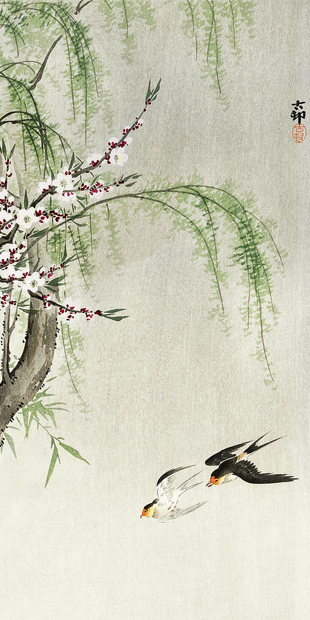 Ohara Koson Painting - Swallows in flight by Ohara Koson