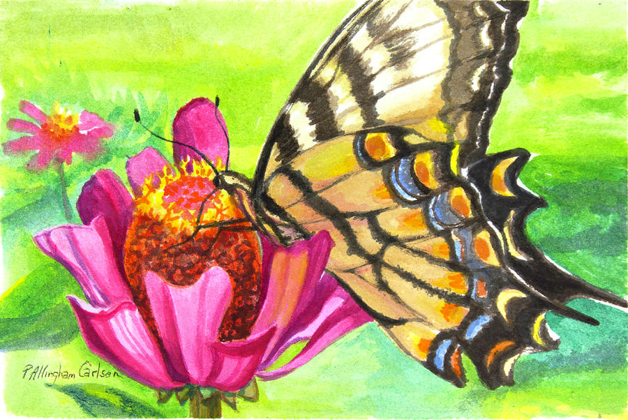 Swallowtail Butterfly on a Zinnia Painting by Patricia Allingham Carlson -  Pixels