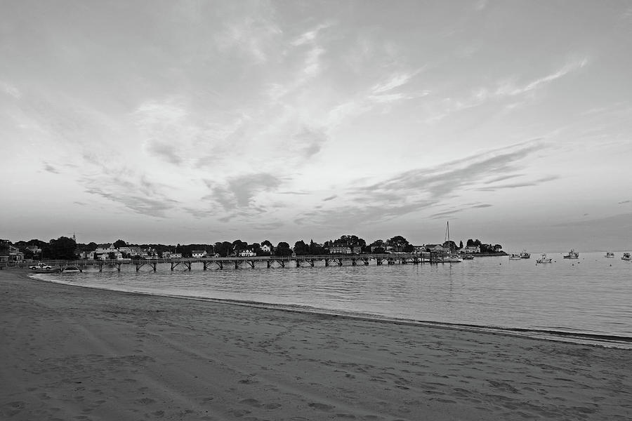 Swampscott Yacht Club Swampscott MA Pier Red Sky Black and White Photograph by Toby McGuire