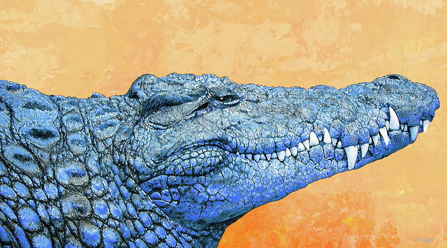 Swampy Grin Blue And Orange Gator Art Painting by Sharon Cummings