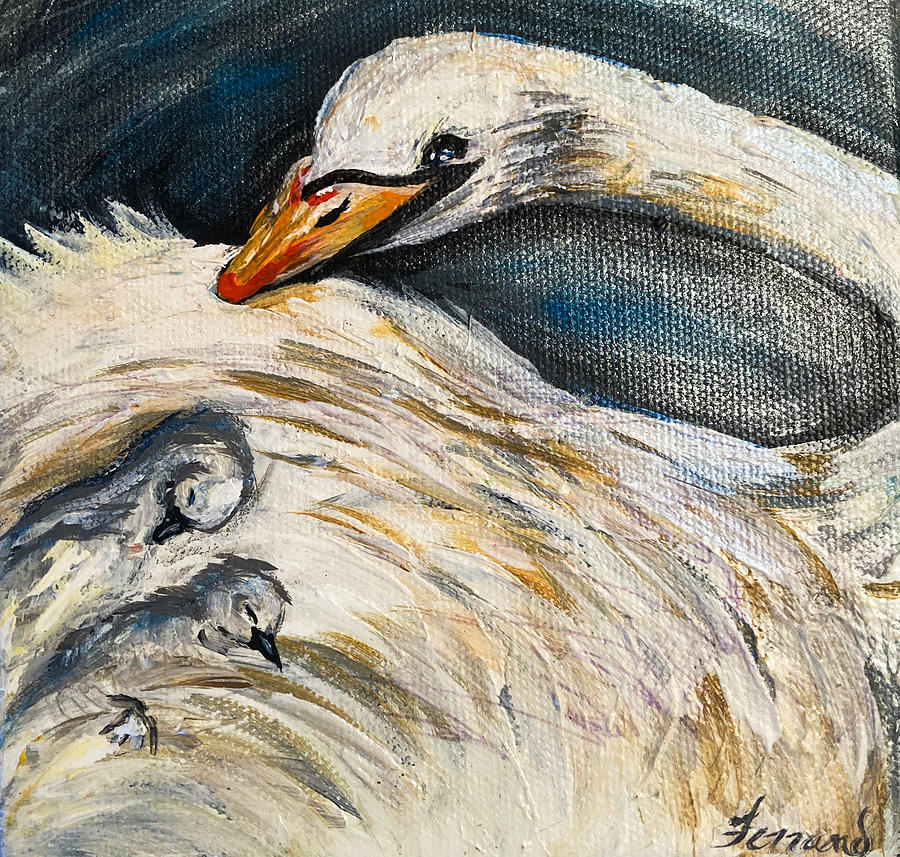 Swan And Cygnets Painting