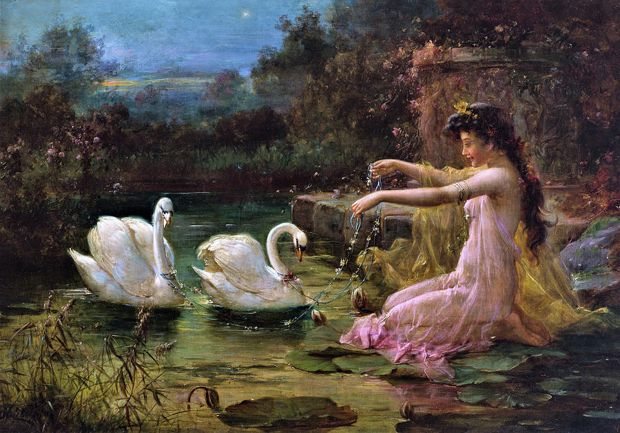 Swan at the lake - Digital Remastered Edition Painting by Hans Zatzka