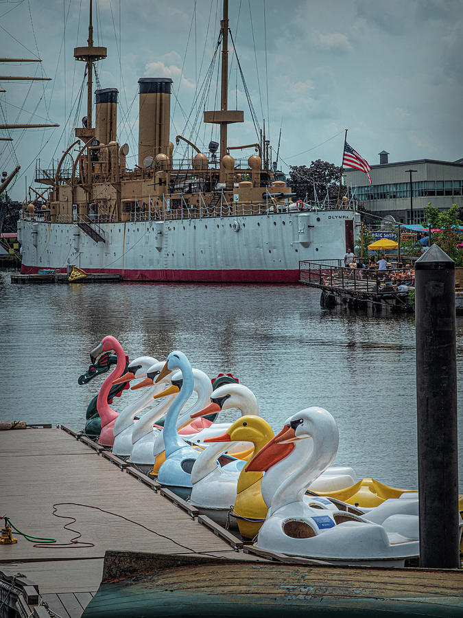 Swan Boats and The Olympia at Penns Landing Photograph by Kristia Adams