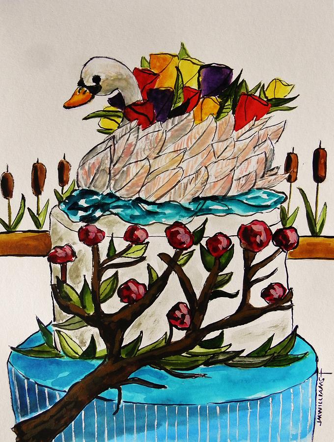 Swan Cake Painting by John Williams