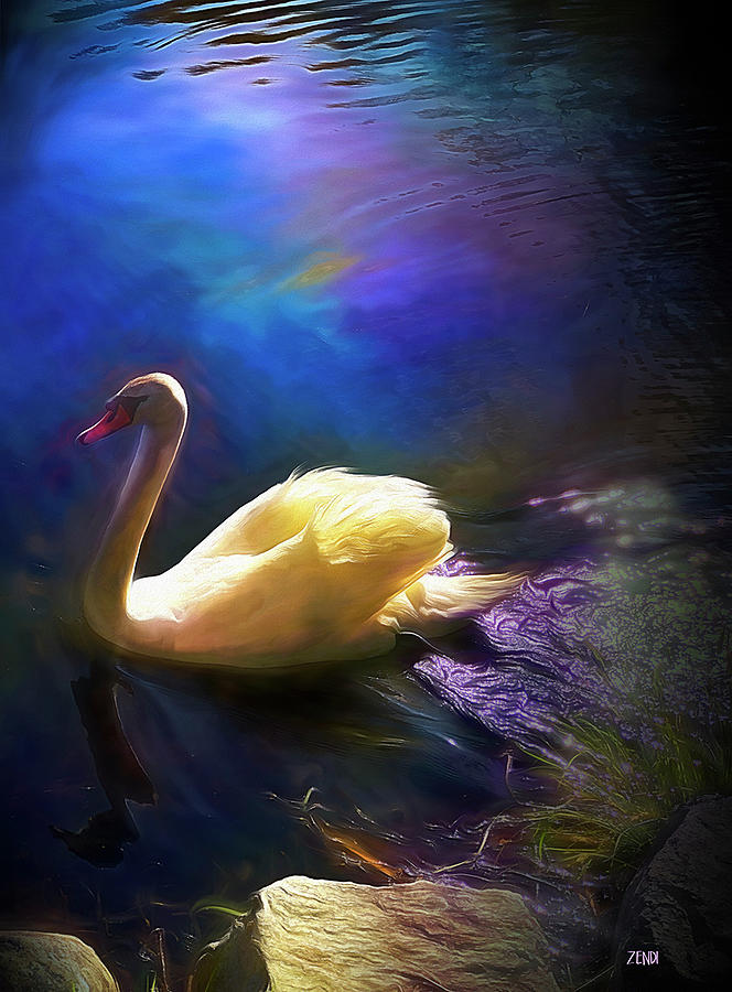 Swan Digital Art by Cindy Greenstein
