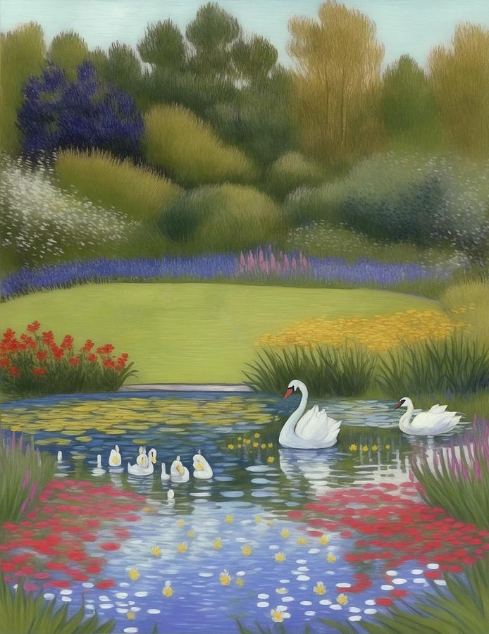 Swan Digital Art - Swan Family by Long Shot