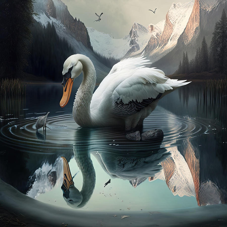 Swan Painting - Swan floats on Water by My Head Cinema