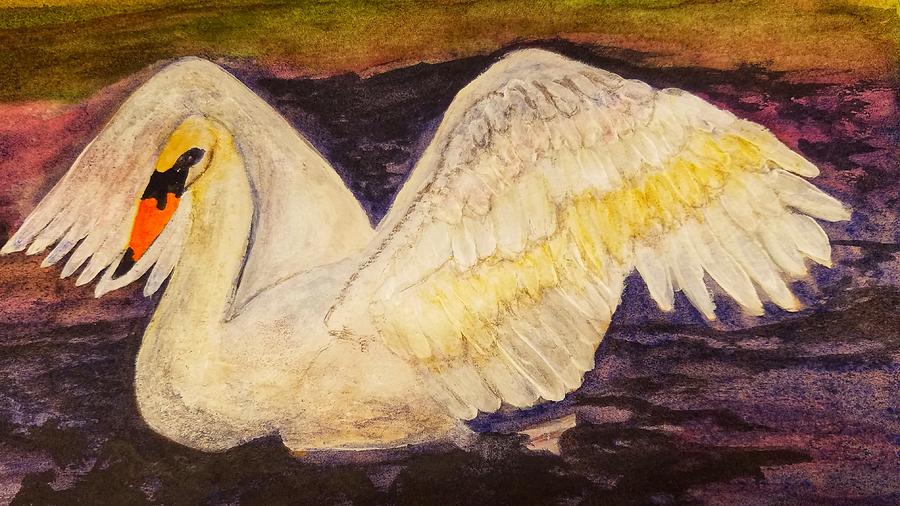 Swan At Dusk Painting by Shady Lane Studios-Karen Howard